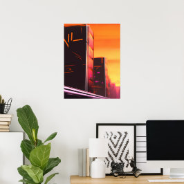Cyberpunk orange City AI art poster