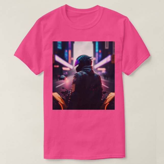 Cyberpunk Outrun Biker Motorcyclist Fut T Shirt (Design framsida)