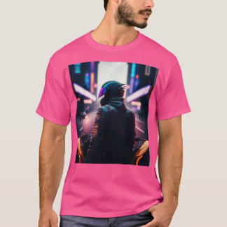 Cyberpunk Outrun Biker Motorcyclist Fut T Shirt