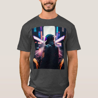 Cyberpunk Outrun Biker Motorcyclist Fut T Shirt
