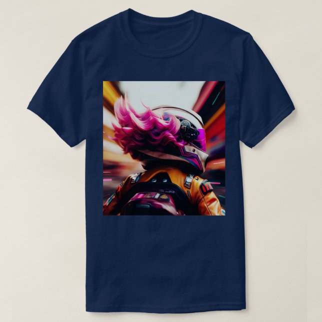 Cyberpunk Outrun Biker Motorcyclist Fut T Shirt (Design framsida)