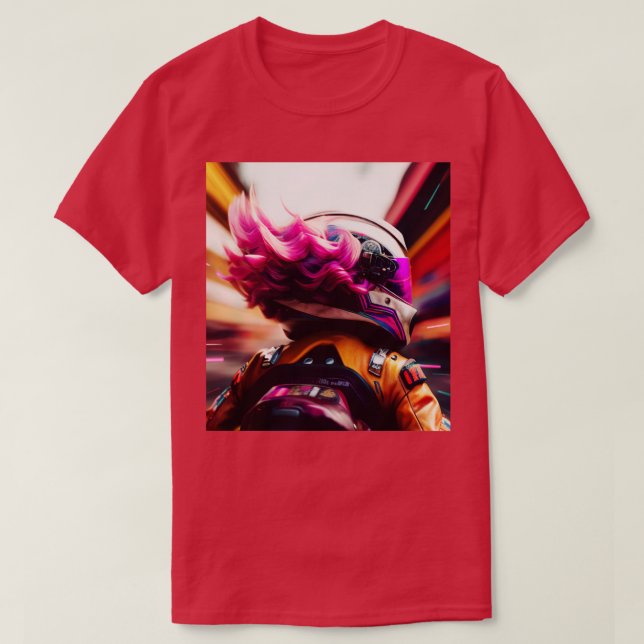 Cyberpunk Outrun Biker Motorcyclist Fut T Shirt (Design framsida)