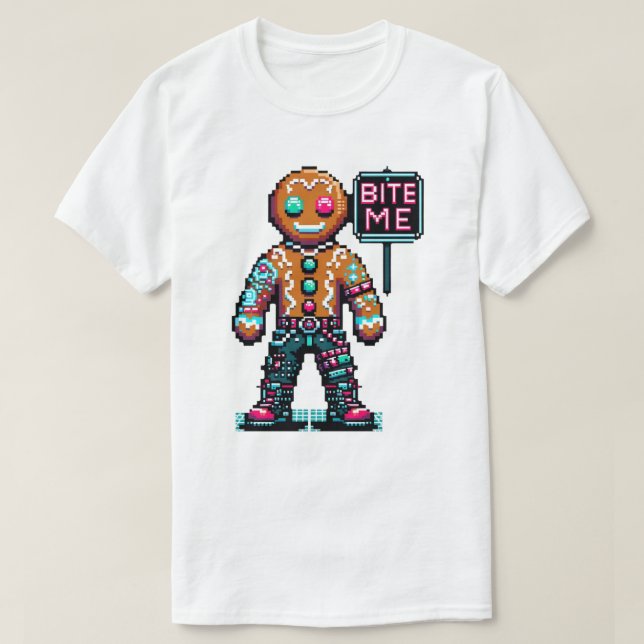 Cyberpunk Pepparkaksgubbe - "Bita Me" jul T Shirt (Design framsida)