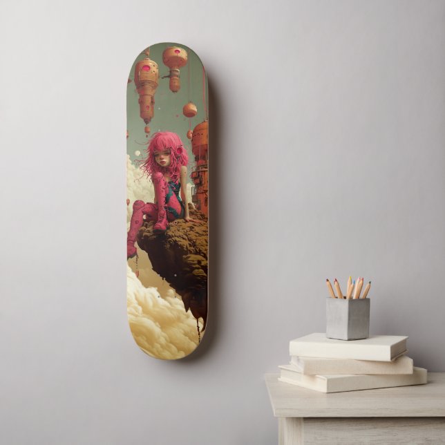 Cyberpunk pink girl skateboard (Väggkonst)