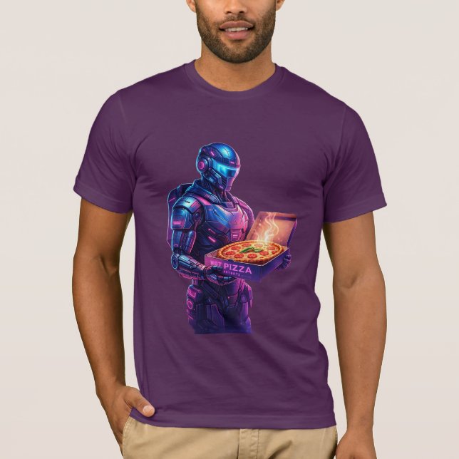 Cyberpunk Pizza-leverans T-Shirt – Futuristisk Neo (Framsida)