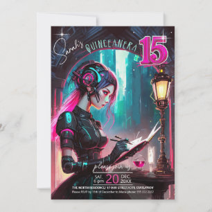 Cyberpunk Quinceanera Shock rosa/Teal ID1027 Inbjudningar