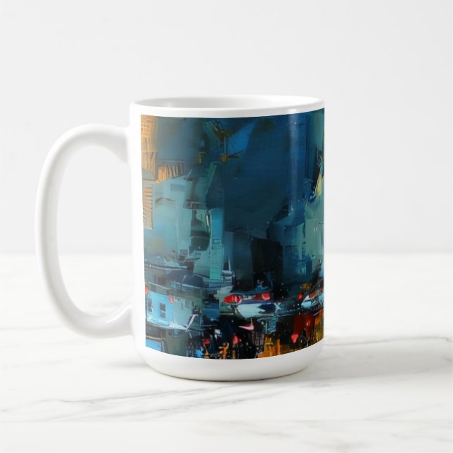 Cyberpunk Rain Street Kaffemugg (Vänster)
