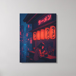 Cyberpunk Ramen Night Affisch – Neon Japansk Stad Canvastryck