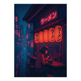 Cyberpunk Ramen Night Affisch – Neon Japansk Stad Fototryck