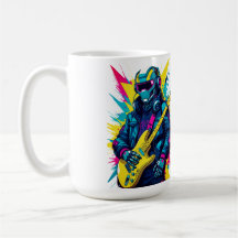 Cyberpunk Robot Gitarrist Synthwave Art Mugg