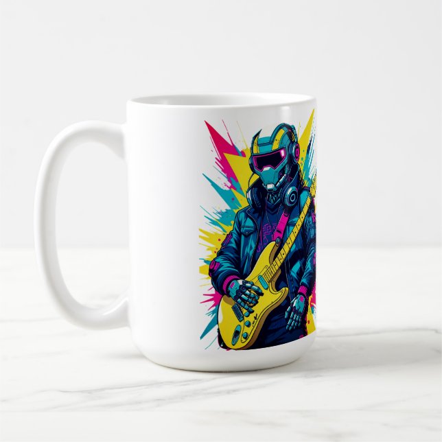 Cyberpunk Robot Gitarrist Synthwave Art Mugg (Vänster)