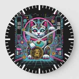 Cyberpunk Robot Maneki Neko Lucky Cat, Money Stor Klocka