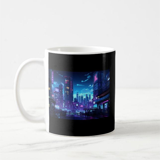 Cyberpunk Rooftop Tokyo Kaffemugg (Vänster)