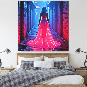 Cyberpunk Rosa Ljus Klänning Gågata Mysterium Kons Canvastryck