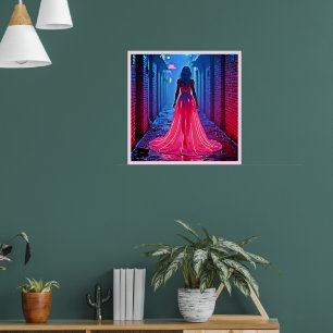 Cyberpunk Rosa Ljus Klänning Gågata Mysterium Kons Poster