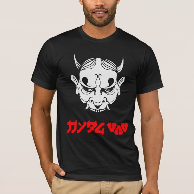 Cyberpunk Samurai Demon Hannya Mask  T Shirt (Framsida)