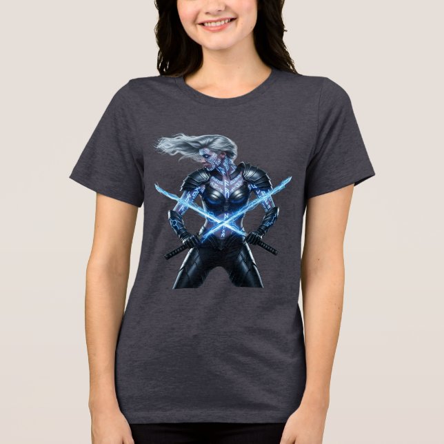 Cyberpunk Samurai Futuristiska Kunoichi T Shirt (Framsida)