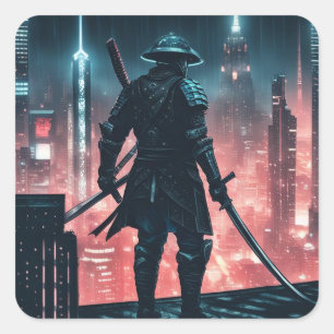 Cyberpunk Samurai Fyrkantigt Klistermärke