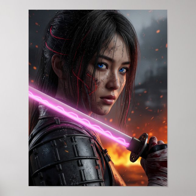 Cyberpunk Samurai Girl Poster (Framsidan)