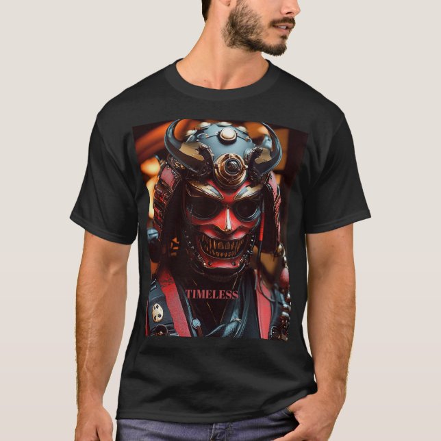 Cyberpunk Samurai Hannya Mask T Shirt (Framsida)
