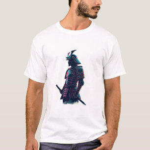 Cyberpunk Samurai Robot Overlook Neon-Lit Futur T Shirt