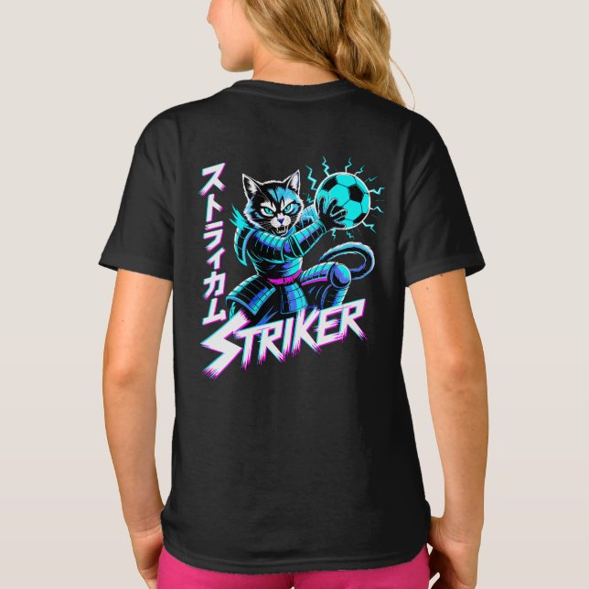 Cyberpunk Samurai Striker Cat For Gamers & Soccer  T Shirt (Baksida)