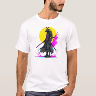 Cyberpunk Samurai Warrior Neon Art Design T Shirt