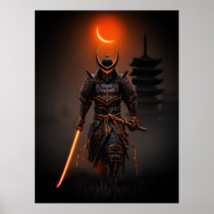 Cyberpunk Samuraj Futuristisk Krigare Poster