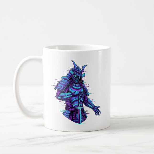 Cyberpunk Samuraj i neonljus Kaffemugg (Vänster)