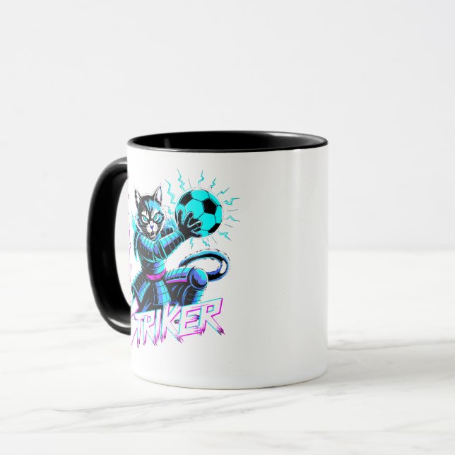 Cyberpunk Samuraj Katt Fotboll Mugg (Framsida vänster)