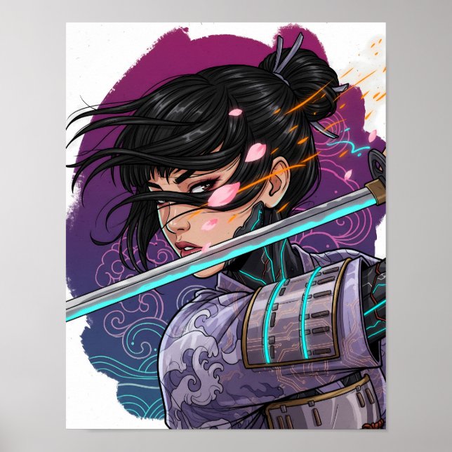 Cyberpunk Samurajflicka Poster (Framsidan)
