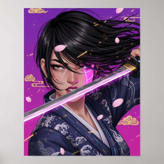 Cyberpunk Samurajflicka Poster (Framsidan)