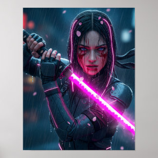 Cyberpunk Samurajflicka Poster