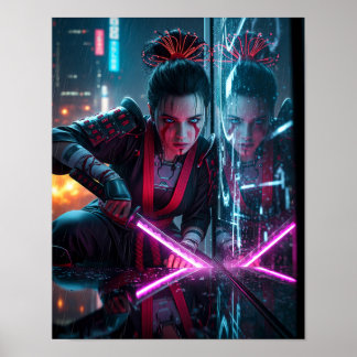 Cyberpunk Samurajflicka Poster