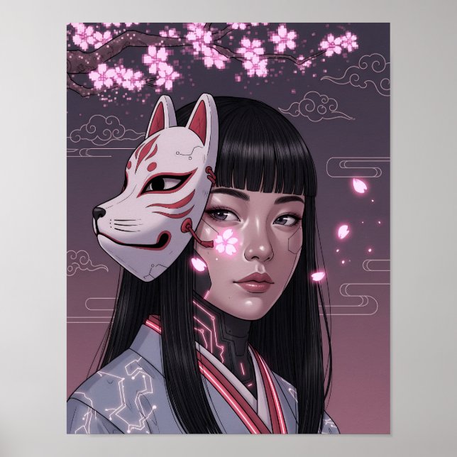 Cyberpunk Samurajflicka Poster (Framsidan)