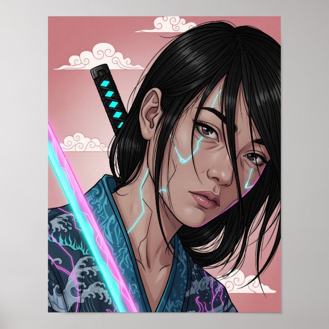 Cyberpunk Samurajflicka Poster (Framsidan)