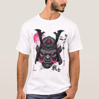 Cyberpunk Samurajhjälm Neon Mecha T Shirt
