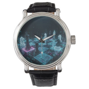 Cyberpunk Schack, Neon Digitalt Brädspel S Armbandsur