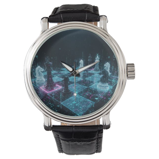 Cyberpunk Schack, Neon Digitalt Brädspel S Armbandsur (Framsida)