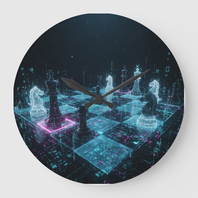 Cyberpunk Schack, Neon Digitalt Brädspel S Stor Klocka (Framsida)