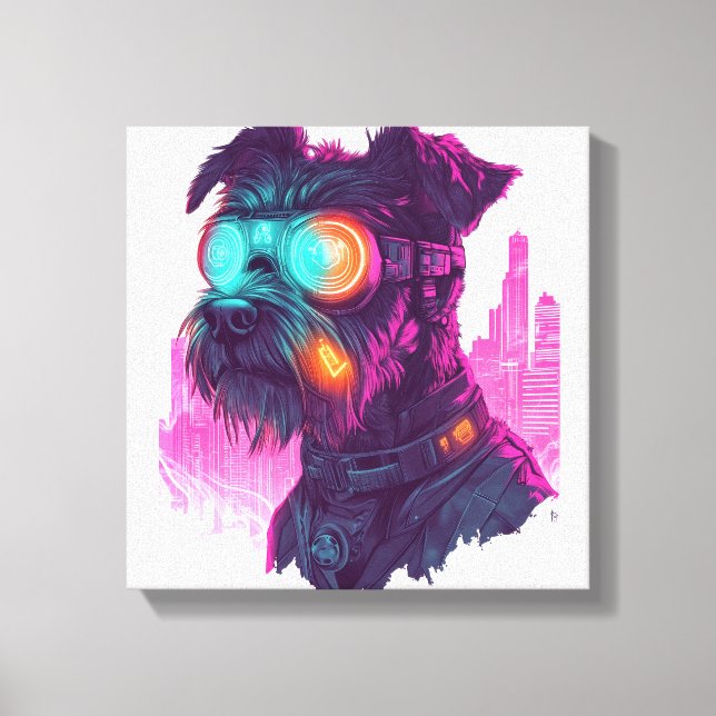 Cyberpunk Schnauzer � Futuristisk Neon Hund Canvastryck (Framsida)