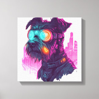 Cyberpunk Schnauzer � Futuristisk Neon Hund Canvastryck