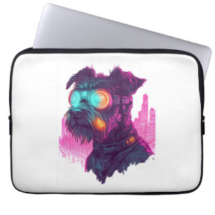 Cyberpunk Schnauzer � Futuristisk Neon Hund Laptop Fodral
