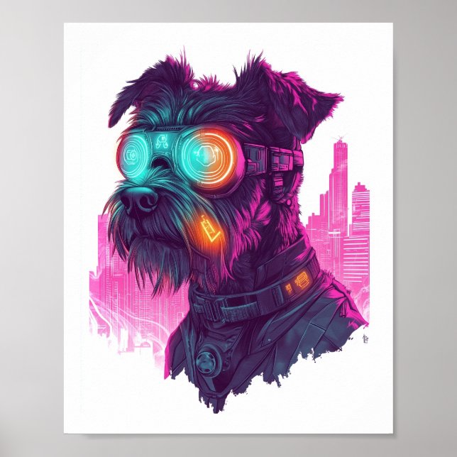 Cyberpunk Schnauzer � Futuristisk Neon Hund Poster (Framsidan)