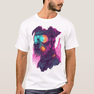 Cyberpunk Schnauzer � Futuristisk Neon Hund T Shirt