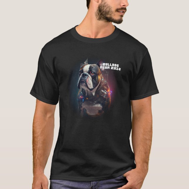 Cyberpunk Sci fi Dog Bulldog Artificial Intelligen T Shirt (Framsida)