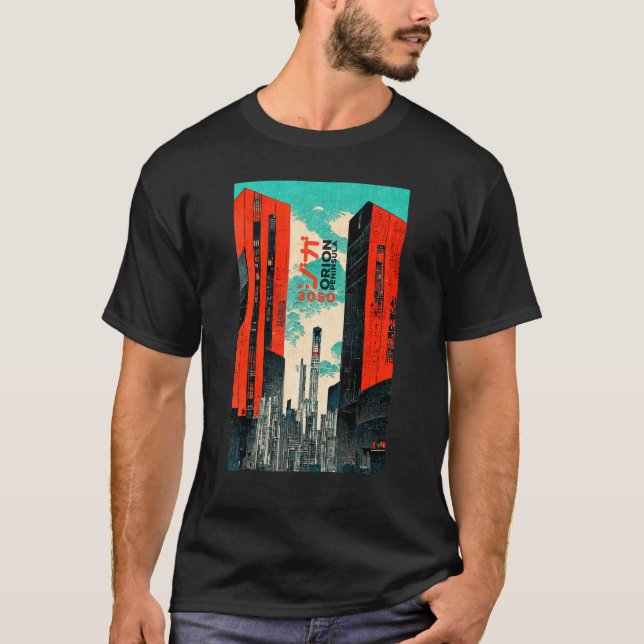 Cyberpunk Sci-fi Dystopia City Ukiyo-e Japansk Re T Shirt (Framsida)