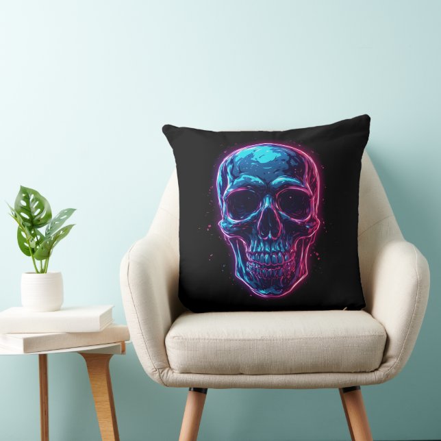 Cyberpunk Skalle Neon Synthwave Glöd Gamer Goth Kudde (Stol)