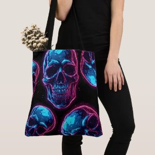 Cyberpunk Skalle Neon Synthwave Glöd Gamer Goth Tygkasse