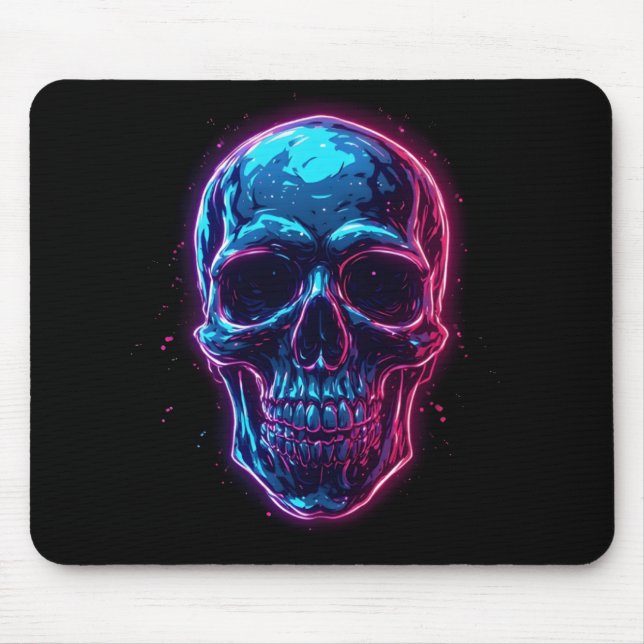 Cyberpunk Skalle Neon Synthwave Glöd Spelare Goth Musmatta (Framsidan)